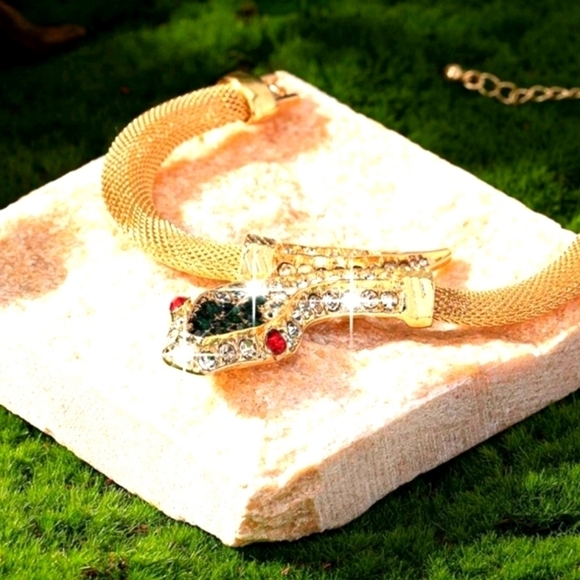 Serpent Shape - Fully Inlaid, Gold Enamled Sparkling Bracelet - Extension - Picture 3 of 5